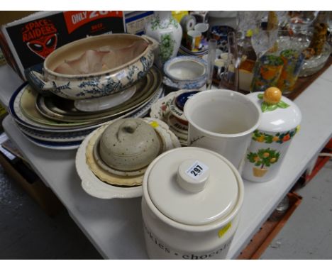 Collection of various pottery including kitchen items, ceramic ashtrays, meat serving platters etc