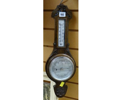 A vintage oak banjo barometer / thermometer