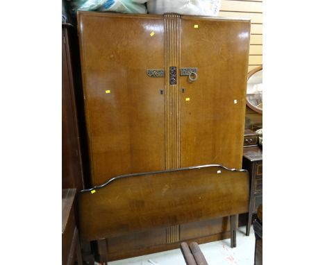 A vintage two-door light wood wardrobe, an Edwardian inlaid dressing table & another together with a nest of three coffee tab