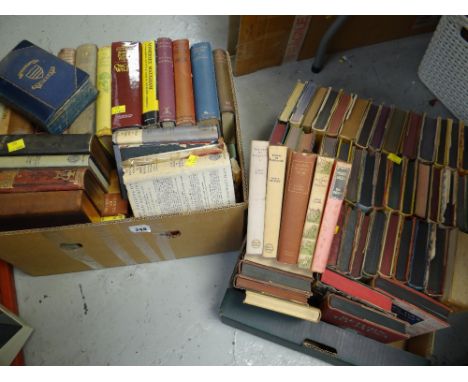 Two boxes of vintage hardback books together with a boxed bagatelle