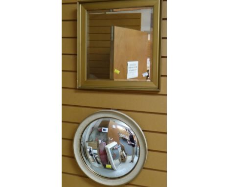 A vintage circular convex gilt & wooden framed wall mirror together with a small gilt framed bevelled wall mirror