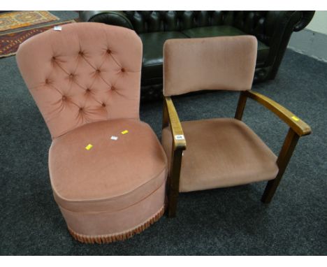A vintage button upholstery bedroom chair & another