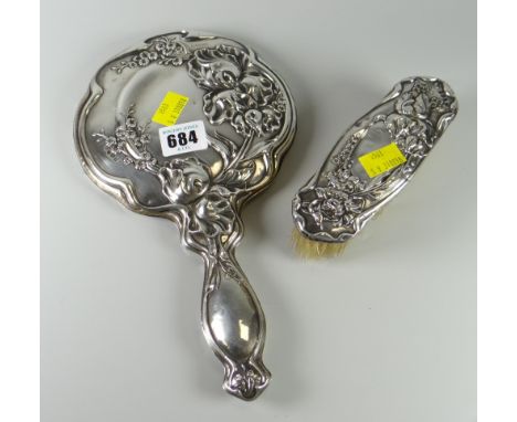 Hallmarked silver dressing table brush & mirror