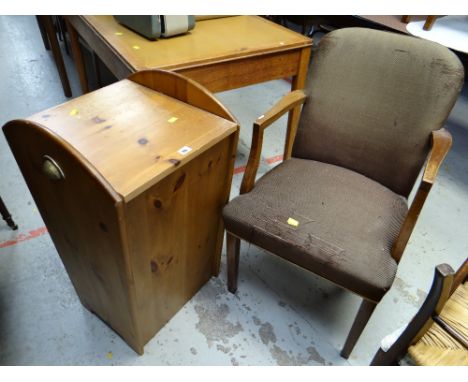 A pine log box & a vintage chair