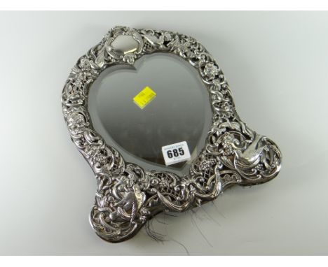 Hallmarked silver London 1897 heart shaped easel-style mirror