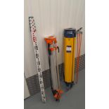 Lot comprising 2 x tripods, pole stand and level staff, as lotted per photographs
