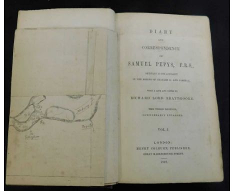 SAMUEL PEPYS: DIARY AND CORRESPONDENCE, ed Richard Lord Braybrooke, London, Henry Colburn, 1848-49, 3rd edition, 5 vols, cons