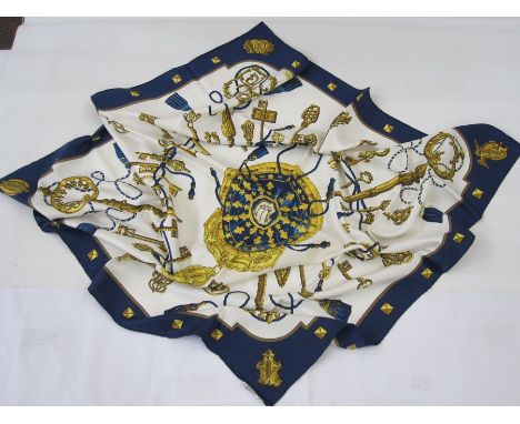 Hermes silk scarf&nbsp;'Les Cles', hand-rolled hem 1965, designer Cathy Latham], 90cm x 90cm&nbsp;Condition ReportThe scarf i