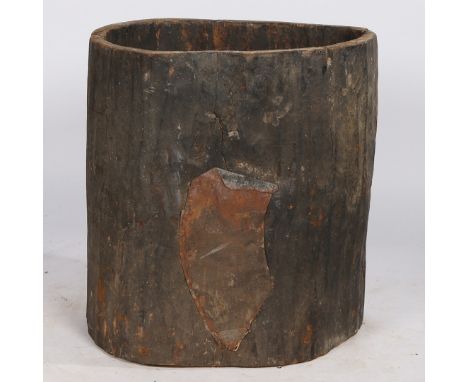 A French hollowed out tree trunk, possibly log basket, 55cm high.  CR*  woodworm,scuffs marks losses.