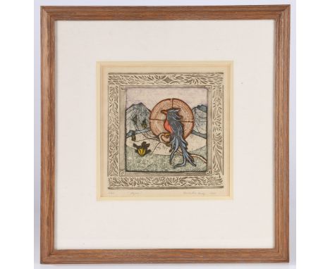 Carlos Peria Mendez (20th Century) "Pajaro", signed, numbered 2/50 and titled in pencil, coloured etching, 20 x 20cm.  CR*  T