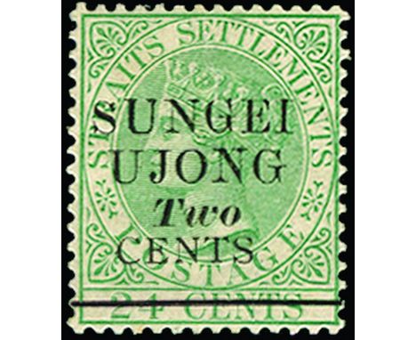 MALAYA - S. UJONG - 1891 2c on 24c green, surcharged type 34 (SG 49), light even gum toning, large part o.g., cat £275