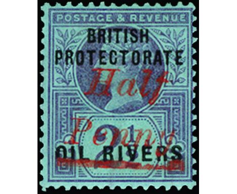 NIGER COAST - 1893 (Dec) 'Half Penny' on 2½d purple/blue, with type 8 surcharge in vermilion Old Calabar provisional (SG 25) 