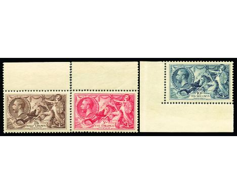 GREAT BRITAIN - 1934 Re-engraved "Seahorses" 2s6d chocolate-brown to 10s indigo (SG 450/52), usual light overall gum toning (