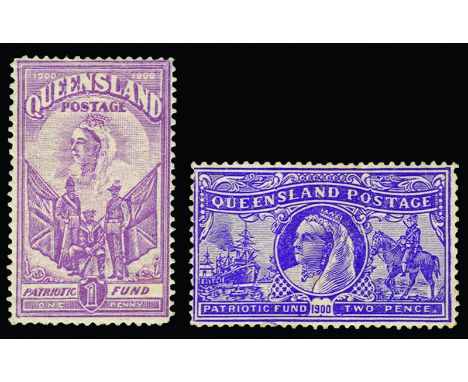 QUEENSLAND - 1900 "Patriotic Fund" set of 2 (SG 264a/b), 1d (6d) light gum creasing, 2d (1s) tone spot (not visible from face