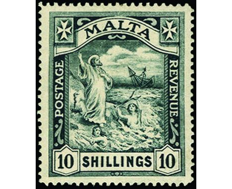 MALTA - 1919 Shipwreck of St Pauls 10s black (SG 96), perfectly centred, very light overall gum toning otherwise fine o.g. wi