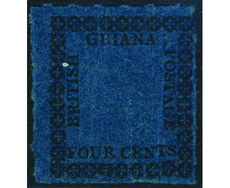 BRITISH GUIANA - 1862 Typeset provisional 4c black/blue type 14 (SG 123a), unsigned, centred to l/r, roulettes partly trimmed