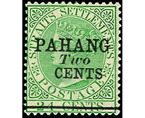 MALAYA - PAHANG - 1891 (May) 2c on 24c green, surch type 6 (SG 8), light even gum toning, large part o.g., very scarce as onl
