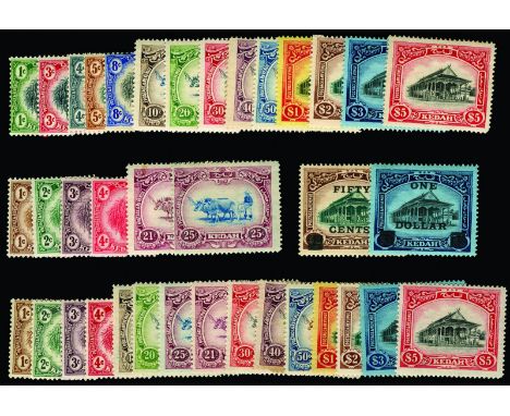 MALAYA - KEDAH - 1912 1c black and green to $5 black and red (SG 1/14), 1919-21 1c brown to 25c blue and purple, 1919 50c on 