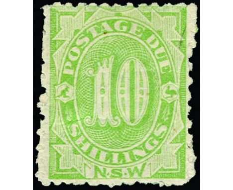 NEW SOUTH WALES - Postage Dues:  10s green, perf 12x10 (SG D9a), light crease but centring well above average, fresh large pa