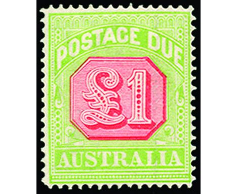 AUSTRALIA - Postage Dues: 1913-23 Perf 14, £1 scarlet and pale yellow-green (SG D87) large part o.g. with light gum streak, c
