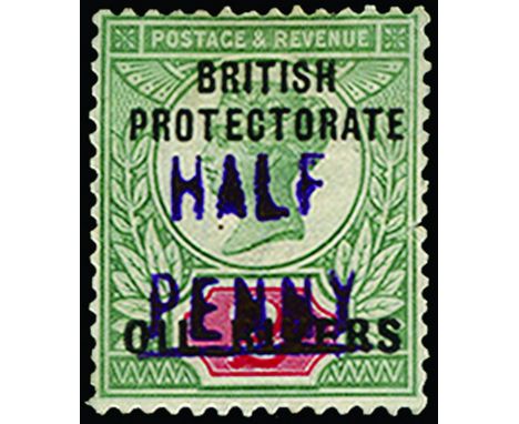 NIGER COAST - 1893 (Dec) 'HALF PENNY' on 2d grey-green and scarlet, with type 6 surcharge in violet Old Calabar provisional (