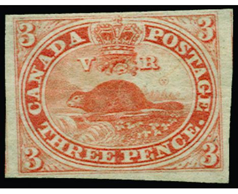 CANADA - 1852-57 3d red 'Beaver' on thin wove paper (SG 5) good to large margins all round, large part o.g. with light gum wr