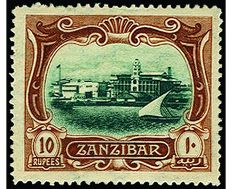ZANZIBAR - 1908-09 10r blue-green and brown (SG 239), light vert crease, otherwise fine o.g., cat £200