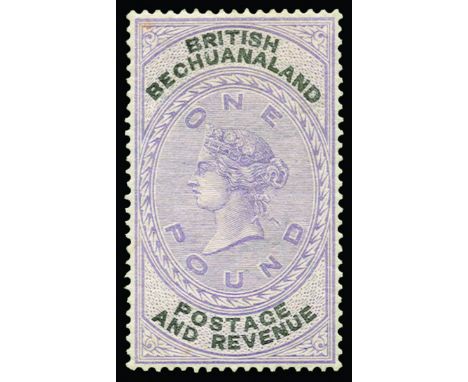 BECHUANALAND - British Bechuanaland; 1888 (19 Jan) £1 lilac and black (SG 20) light gum creasing/wrinkles and one shortish pe