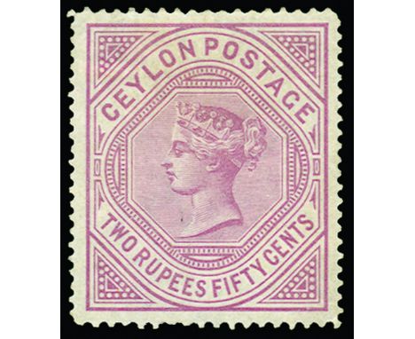 CEYLON - 1872-80 2r50 dull rose perf 12½ x 14 (SG 138) hinge remains, odd shortish perfs and light horizontal bend, expertisi