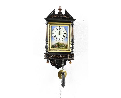 Large 19th century German Black Forest Bismarck wall clock with half-hour strike. Dimensions: 60 cm. One chain is missing. Ot