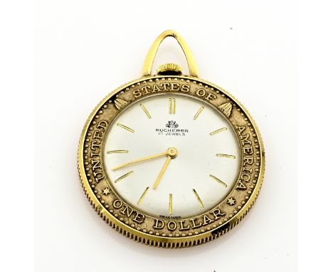 Vintage pocket watch, Bucherer, US dollar mechanical hanging watch. 1825, E PLURIBUS UNUM. Double. ø 37 mm. Working.