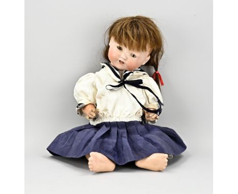 Antique German Armand Marseille character doll with real hair and baby body. No. 351/5 K. Circa 1920 - 1930. Size: 49 cm. In 