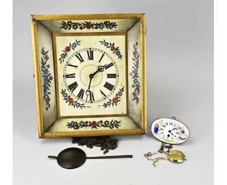 Two old German clocks, mechanical. 1x Enamel clock, Schatz Germany, second half of the 20th century. 1x Black Forest style, p