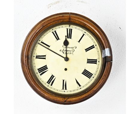Antique English oak pub clock with fusee. Circa 1900. Piece of frame + hinge glass is missing. Dimensions: Ø 38 x 17 cm. In f