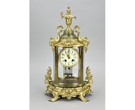 Antique French Samuel Marti glass mantel clock with facet cut oval glass. Art Nouveau. Circa 1900. Eight-day movement, half-h