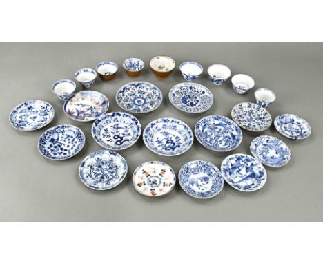 Lot of various Chinese porcelain cups + saucers. 18th - 19th Century. Among other things; Kang Xi, Capuchin, Cheng Lung. Four