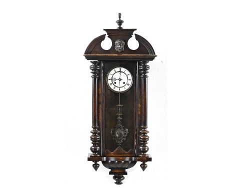 Antique German Kienzle regulator with decorative pendulum. Weekly timer with half-hourly striking. Circa 1900. Dimensions: 90