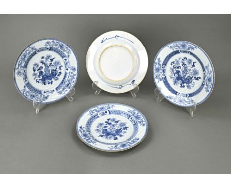 Four 18th century Chinese porcelain plates with Tobacco Leaf decor. One plate hairline. Three plates good. Dimensions: Ø ....