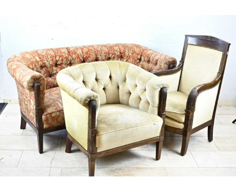 Three-piece mahogany empire-style sofa set. Consisting of sofa + two armchairs. 19th - 20th Century. Dimension(s): 77 x 75 x 