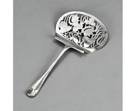 Silver asparagus shovel, 833/000, with a sawn shovel with floral sawing and a handle with fillet edge. 24 cm. With monogram. 