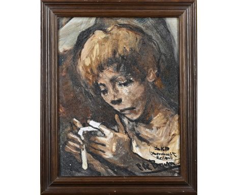 Rare Dordrecht pottery plaque with boy's portrait. Dordtse Kunstpotterij 1903 - 1908. Painted by Cornelis de Bruin. Dimension