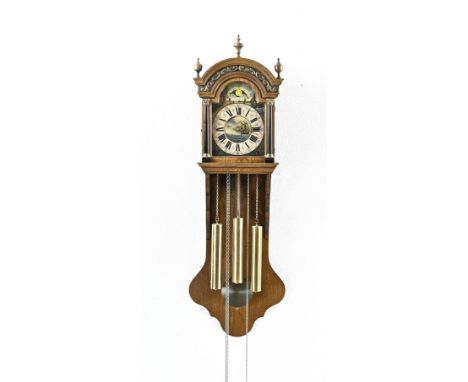 Oak Frisian tail clock with quarter striking. Three weights + moon phase. Second half of the 20th century. Dimensions: 110 cm