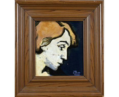 Rare Dordrecht pottery plaque with portrait. Dordtse Kunstpotterij 1903 - 1908. Painter: Hellema. Dimensions: 18 x 15.7 cm. I