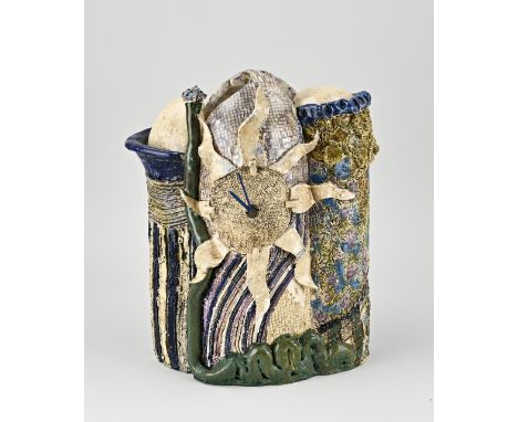 Modern ceramic clock with sun movement. Glazed. Second half of the 20th century. Battery function. Dimensions: 32 x 24 x 17 c