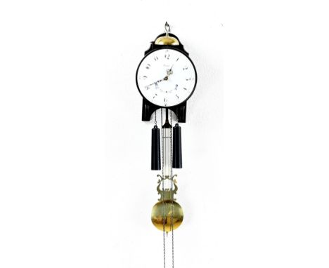 French style wall clock. By Warmink with harp pendulum + enamel dial. Second half of the 20th century. Dimensions: 37 x Ø 26 