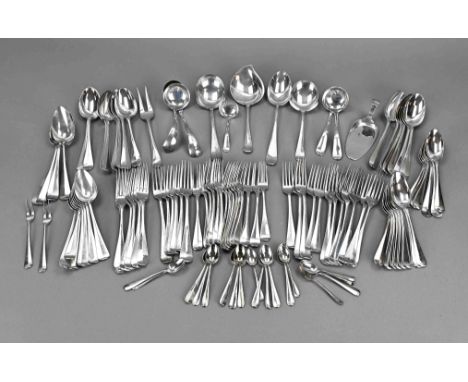 Large silver cutlery, 835/000 and 925/000, partly Haags Lofje, partly Dutch smooth, with sauce, potato, compote spoon, 4 tabl