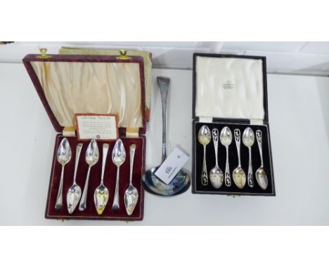 Five miscellaneous sets of flatware to include teaspoons and butter knives, etc together with an Epns serving ladle (a lot) 
