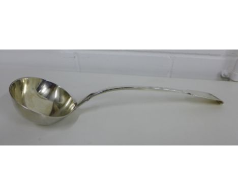 Victorian silver fiddle pattern soup ladle with makers mark GA, London 1845, 33cm long  