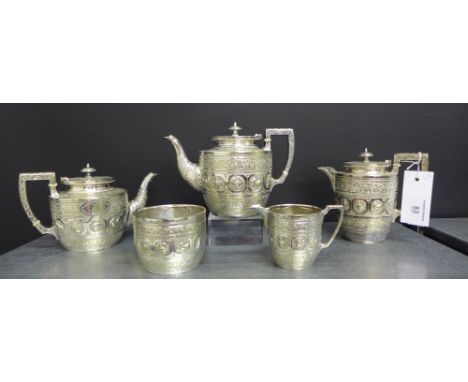 Late 19th Century five piece Epns Zodiac pattern tea and coffee service comprising teapot, coffee pot, hot water pot, cream j