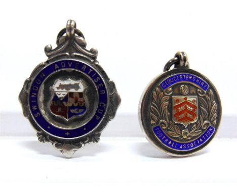 A SILVER ENAMEL SPORTING MEDAL 'SWINDON ADVERTISER CUP', engraved on the reverse 'Finalists 1932, C. Green' and a sterling si